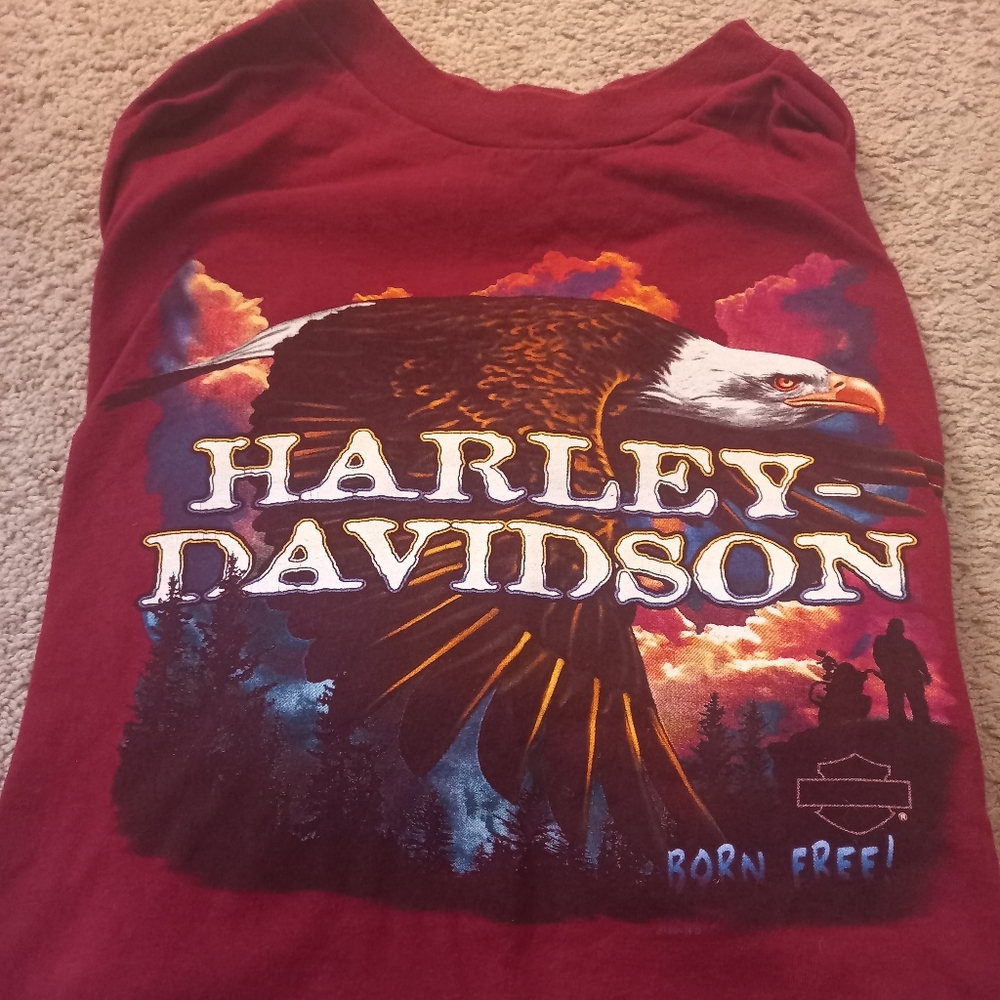 Harley-Davidson Asheville, NC Born Free Burgundy 2XL T-Shirt Gene Lummus EUC VTG